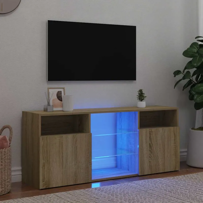 Televizoriaus spintelė su LED apšvietimu, ąžuolo, 120x30x50cm
