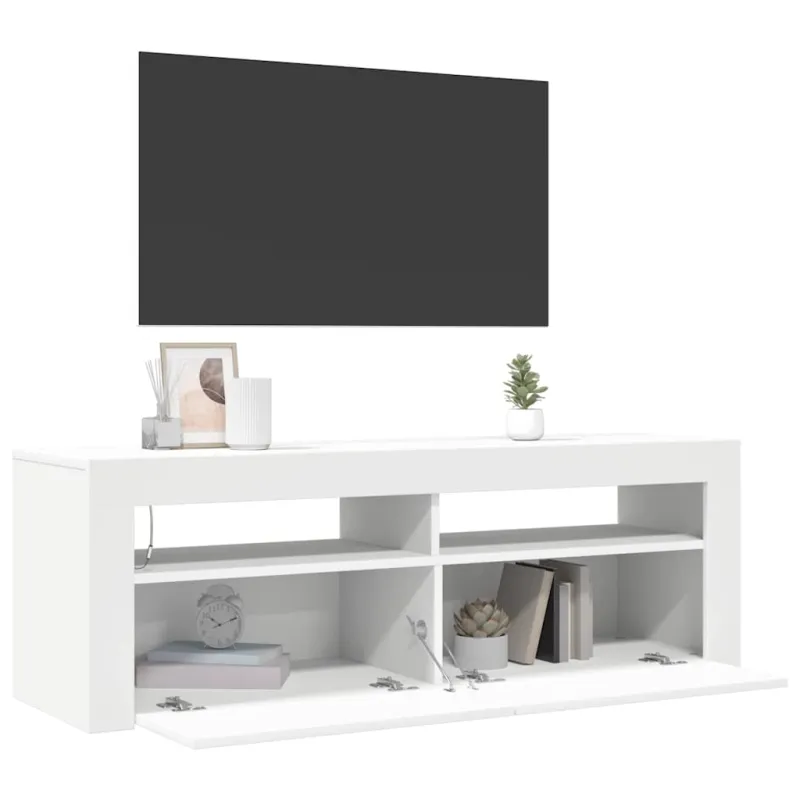 Televizoriaus spintelė su LED apšvietimu, balta, 120x35x40cm