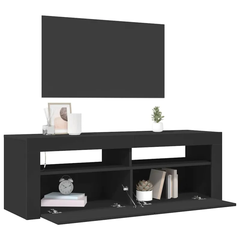 Televizoriaus spintelė su LED apšvietimu, juoda, 120x35x40cm