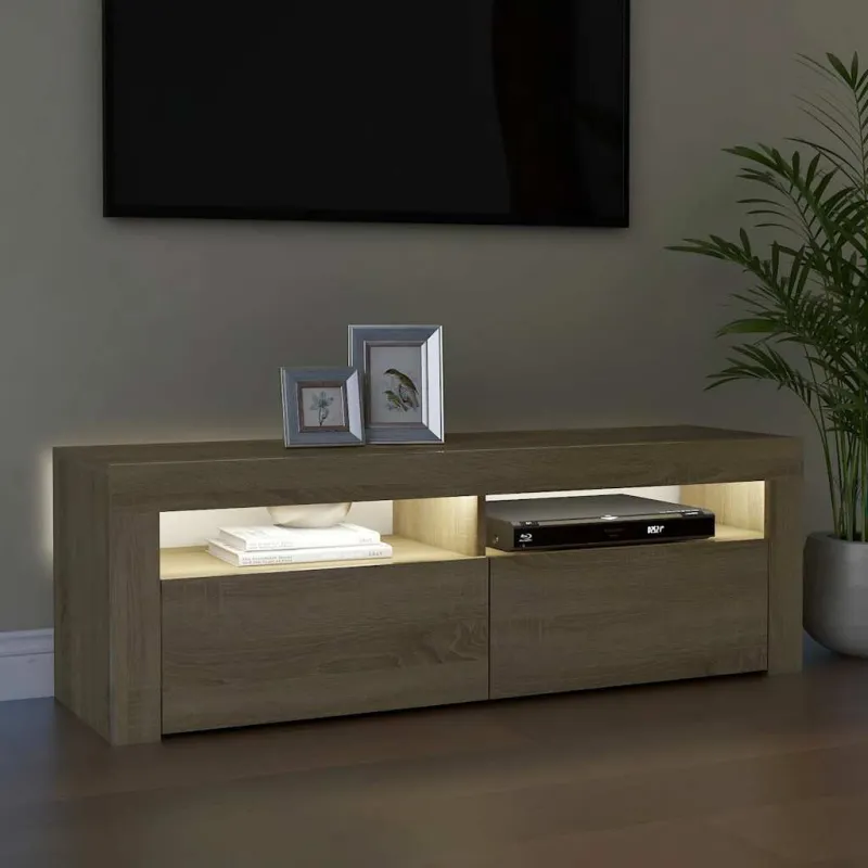 Televizoriaus spintelė su LED apšvietimu, ąžuolo, 120x35x40cm