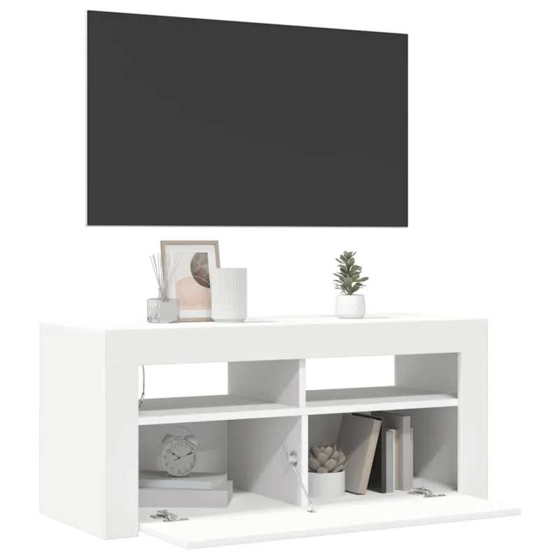 Televizoriaus spintelė su LED apšvietimu, balta, 90x35x40cm