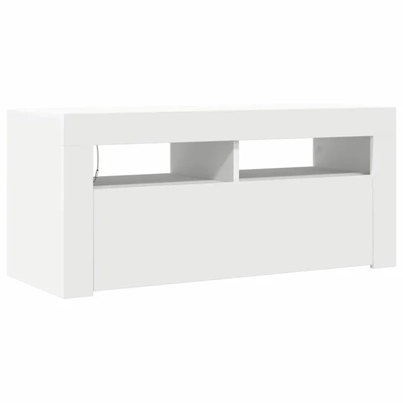 Televizoriaus spintelė su LED apšvietimu, balta, 90x35x40cm