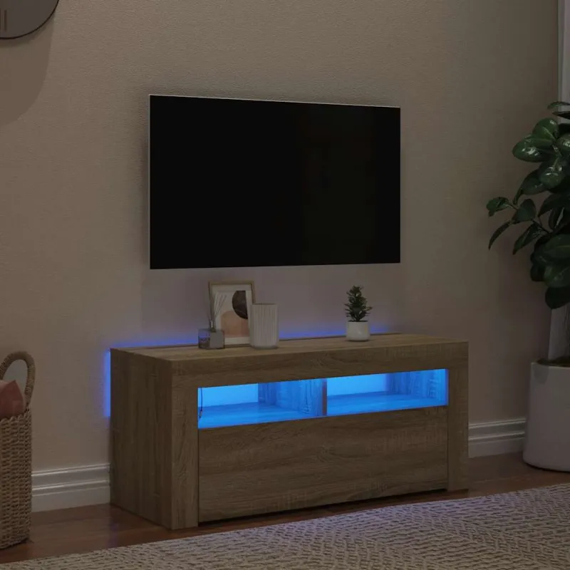 Televizoriaus spintelė su LED apšvietimu, ąžuolo, 90x35x40cm