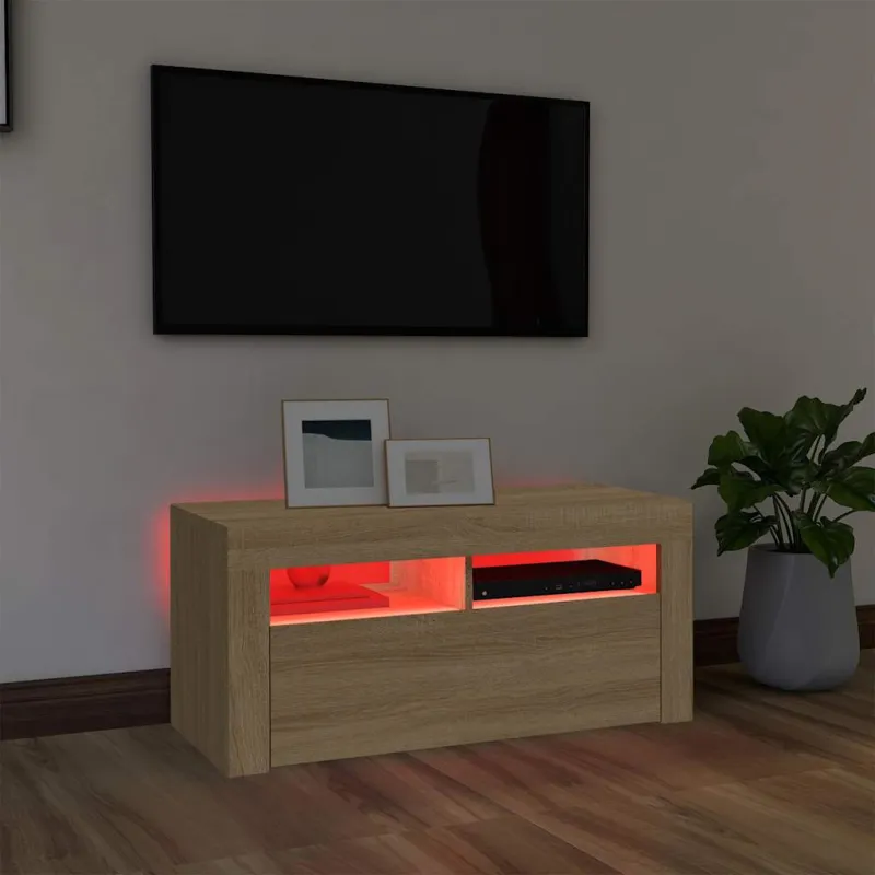 Televizoriaus spintelė su LED apšvietimu, ąžuolo, 90x35x40cm