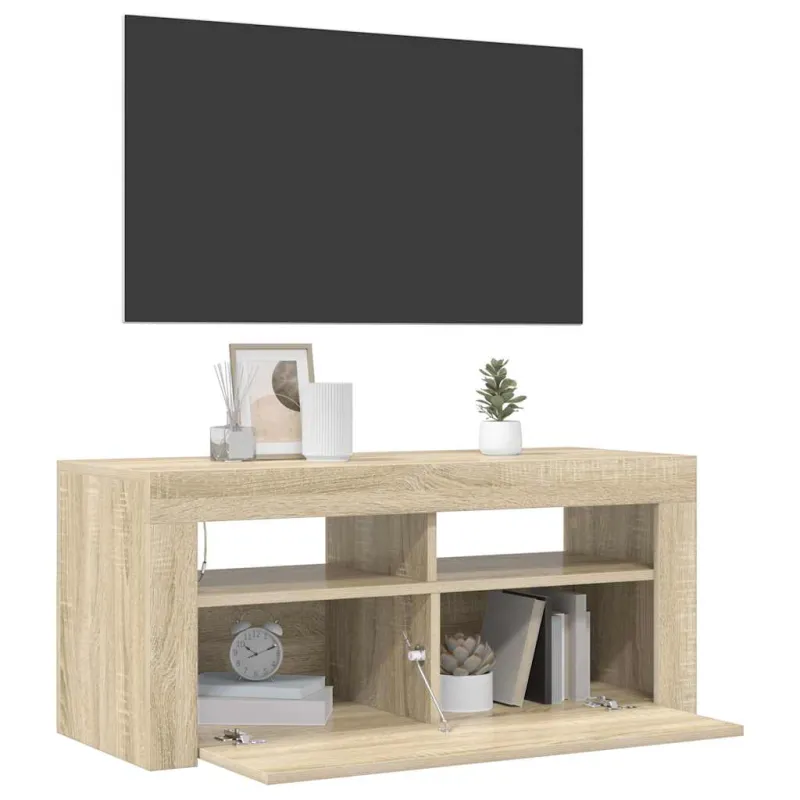 Televizoriaus spintelė su LED apšvietimu, ąžuolo, 90x35x40cm