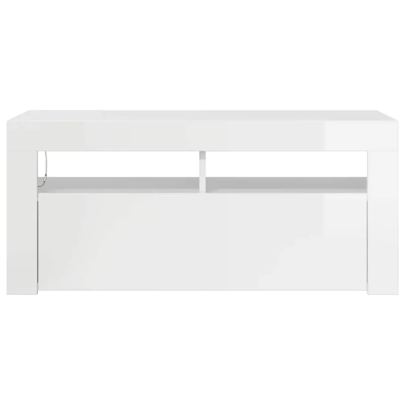 TV spintelė su LED apšvietimu, balta, 90x35x40cm, blizgi