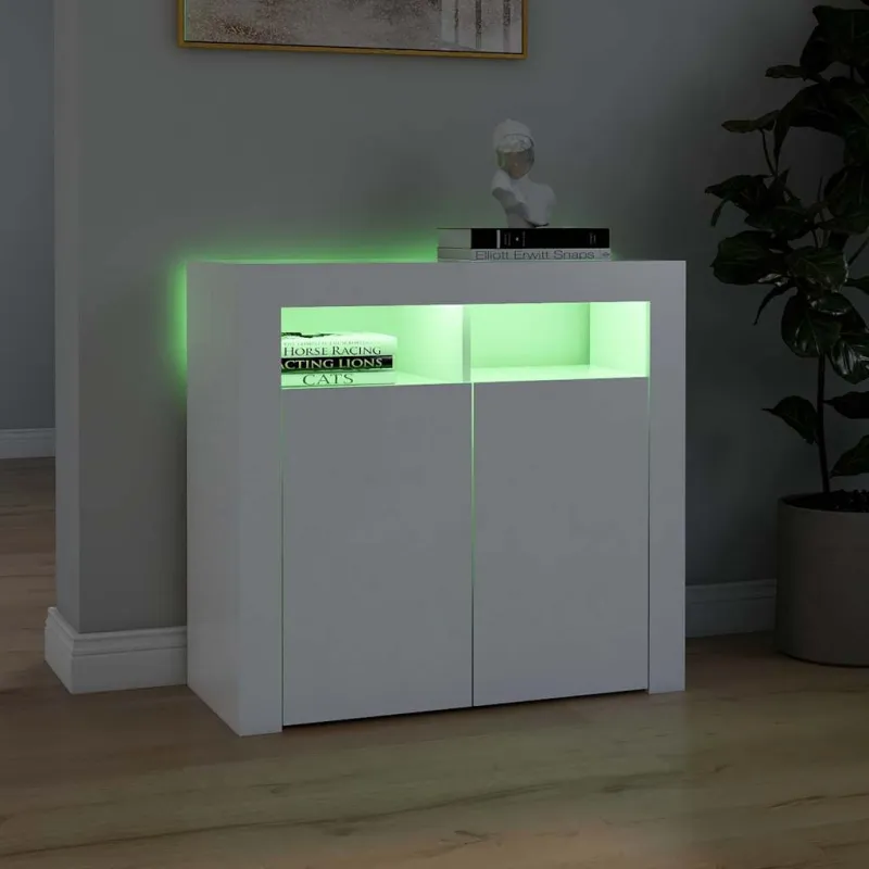 Šoninė spintelė su LED apšvietimu, baltos spalvos, 80x35x75cm