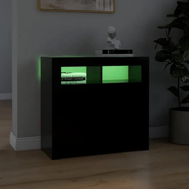 Šoninė spintelė su LED apšvietimu, juodos spalvos, 80x35x75cm