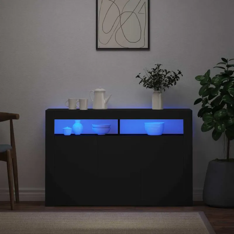 Šoninė spintelė su LED apšvietimu, juoda, 115,5x30x75cm