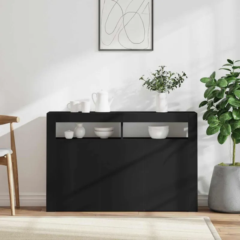 Šoninė spintelė su LED apšvietimu, juoda, 115,5x30x75cm