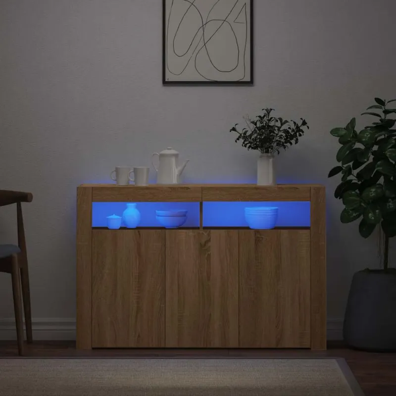 Šoninė spintelė su LED apšvietimu, ąžuolo, 115,5x30x75cm