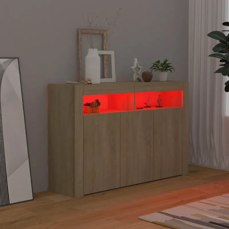 Šoninė spintelė su LED apšvietimu, ąžuolo, 115,5x30x75cm