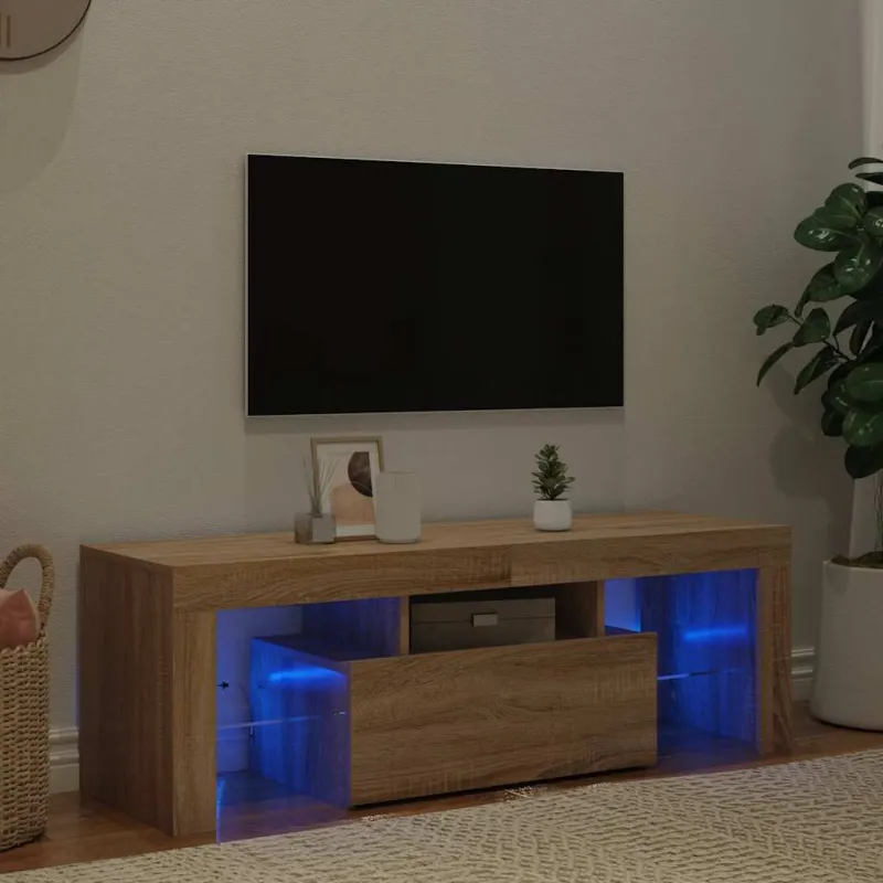 Televizoriaus spintelė su LED apšvietimu, ąžuolo, 120x35x40cm