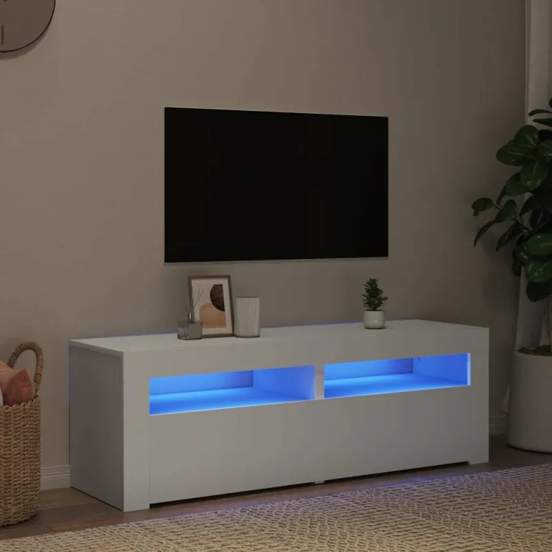 TV spintelė su LED apšvietimu, balta spalva, 120x35x40 cm