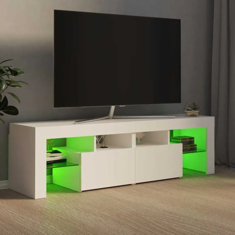 Televizoriaus spintelė su LED apšvietimu, balta, 140x36,5x40cm