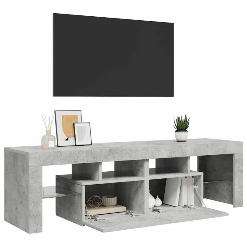 Televizoriaus spintelė su LED, betono pilka, 140x36,5x40cm