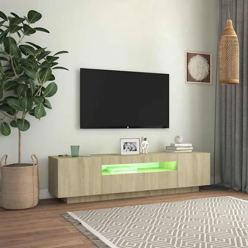 Televizoriaus spintelė su LED apšvietimu, ąžuolo, 160x35x40cm