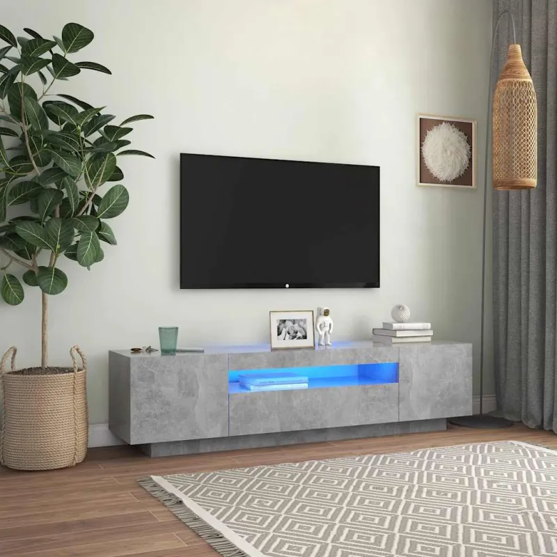 Televizoriaus spintelė su LED apšvietimu, pilka, 160x35x40cm