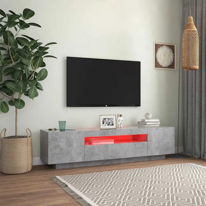 Televizoriaus spintelė su LED apšvietimu, pilka, 160x35x40cm