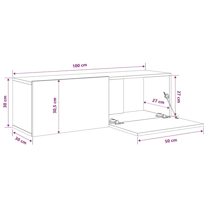 Sieninės TV spintelės, 2vnt., ąžuolo, 100x30x30cm, mediena