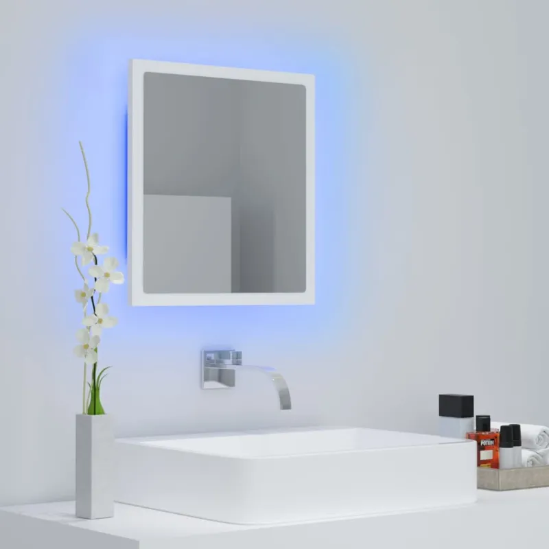 Vonios kambario LED veidrodis, baltas, 40x8,5x37cm, akrilas
