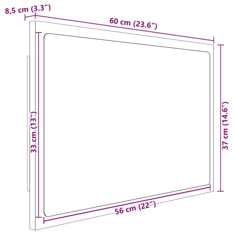 Vonios kambario LED veidrodis, baltas, 60x8,5x37cm, akrilas