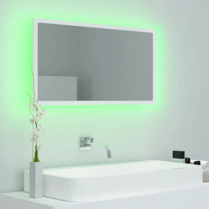 Vonios kambario LED veidrodis, baltas, 80x8,5x37cm, akrilas