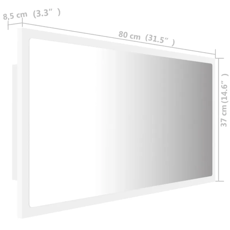 Vonios kambario LED veidrodis, baltas, 80x8,5x37cm, akrilas