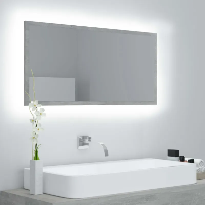 Vonios kambario LED veidrodis, betono, 90x8,5x37cm, akrilas