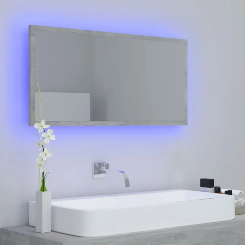 Vonios kambario LED veidrodis, betono, 90x8,5x37cm, akrilas