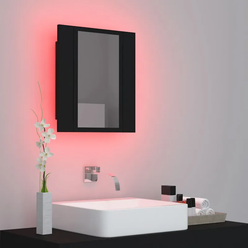 Veidrodinė vonios spintelė su LED, juoda, 40x12x45cm, akrilas