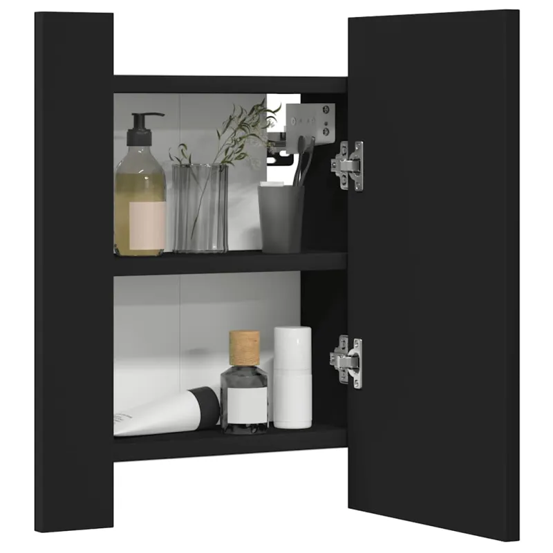 Veidrodinė vonios spintelė su LED, juoda, 40x12x45cm, akrilas