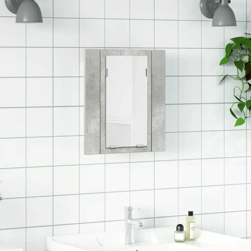 Veidrodinė vonios spintelė su LED, betono, 40x12x45cm, akrilas