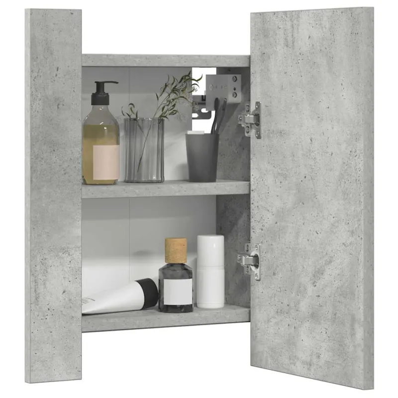 Veidrodinė vonios spintelė su LED, betono, 40x12x45cm, akrilas