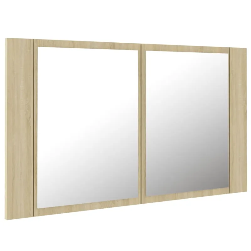 Veidrodinė vonios spintelė su LED, ąžuolo, 80x12x45cm, akrilas