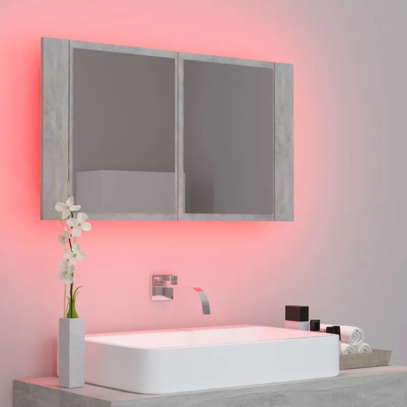 Veidrodinė vonios spintelė su LED, betono, 80x12x45cm, akrilas