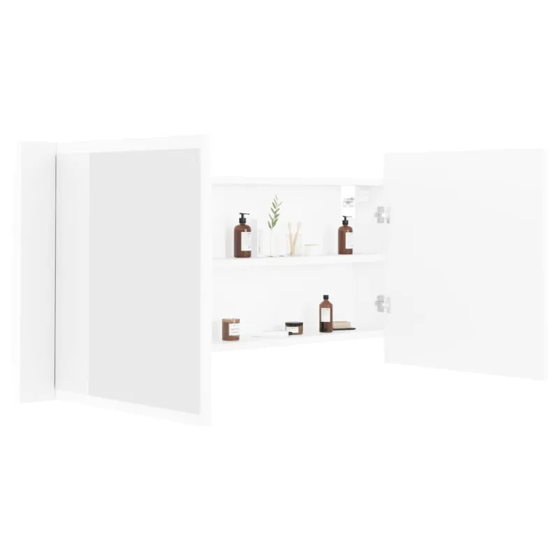 Veidrodinė vonios spintelė su LED, balta, 100x12x45cm, akrilas