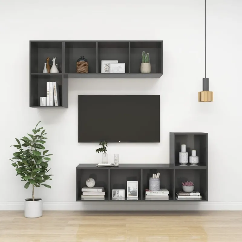 Sieninė TV spintelė, blizgi pilka, 37x37x72 cm, MDP
