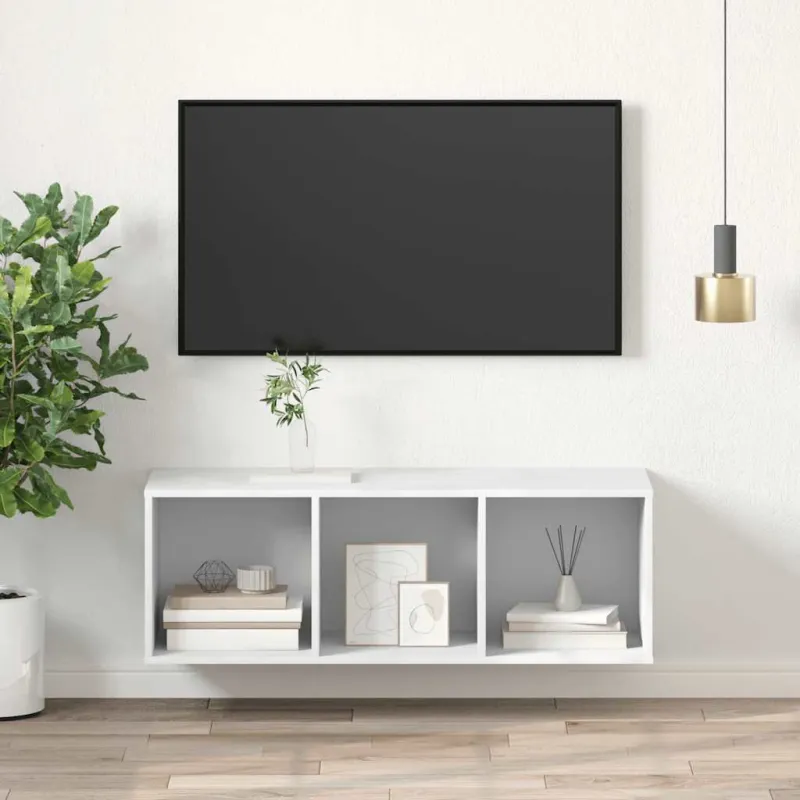 Sieninė TV spintelė, balta, 37x37x107cm, apdirbta mediena