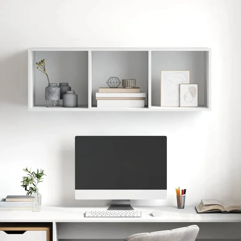 Sieninė TV spintelė, balta, 37x37x107cm, apdirbta mediena