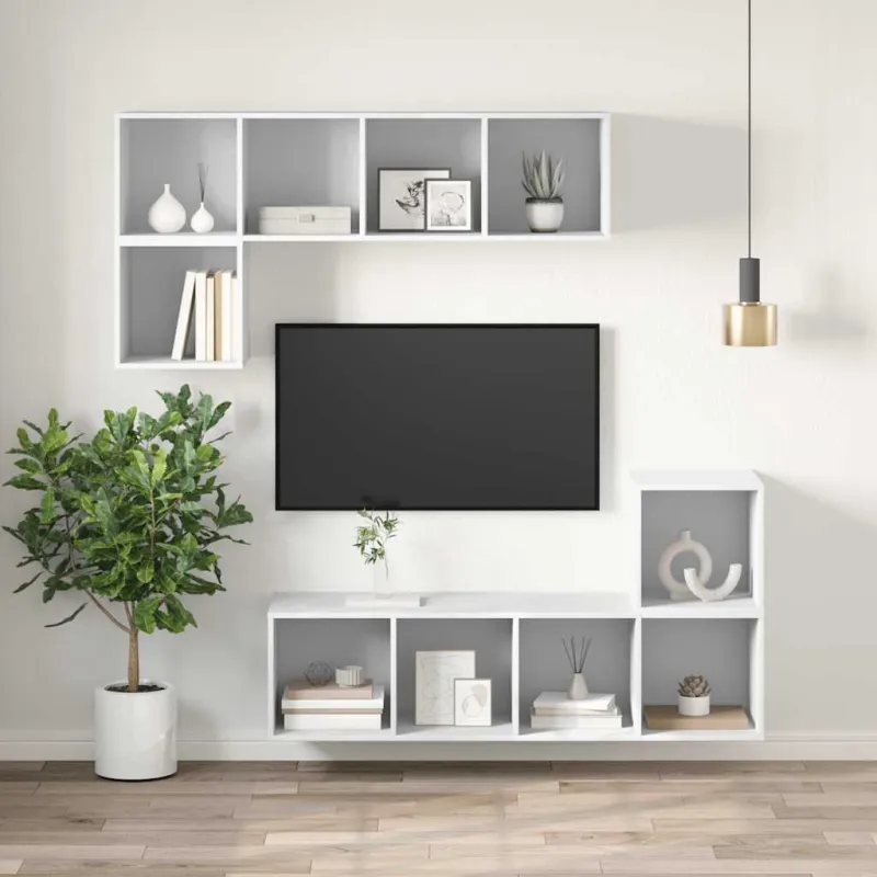 Sieninė TV spintelė, balta, 37x37x107cm, apdirbta mediena