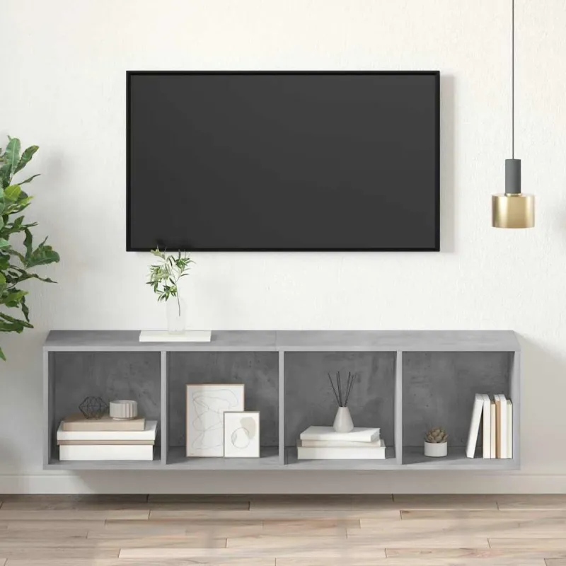 Sieninė TV spintelė, betono, 37x37x142,5cm, apdirbta mediena