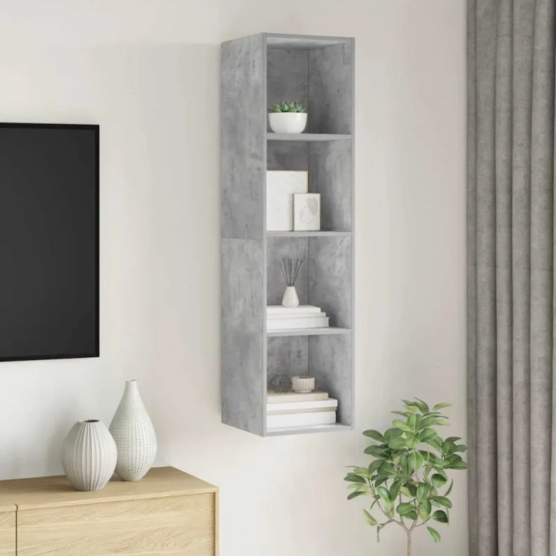 Sieninė TV spintelė, betono, 37x37x142,5cm, apdirbta mediena