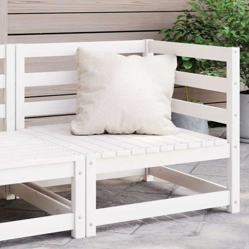 Kampinė sodo sofa, baltos spalvos, pušies medienos masyvas