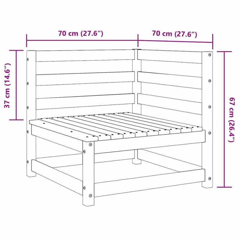 Kampinė sodo sofa, baltos spalvos, pušies medienos masyvas