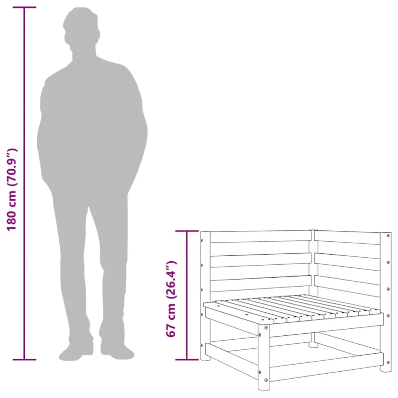 Kampinė sodo sofa, baltos spalvos, pušies medienos masyvas