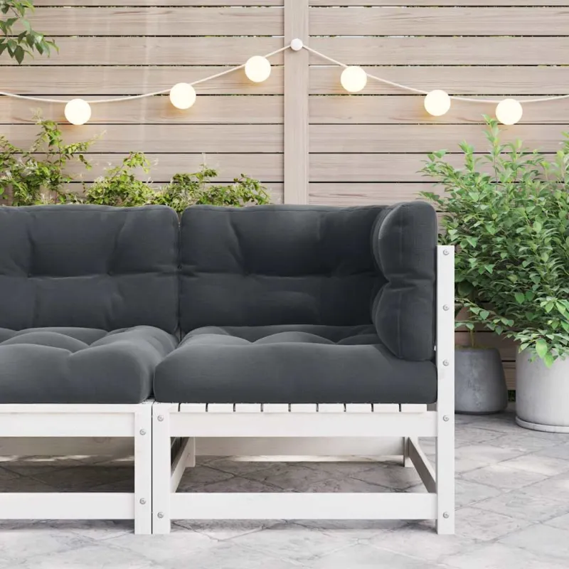Kampinė sodo sofa su antracito pagalvėlėmis, pušies masyvas