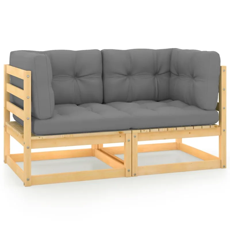 Dvivietė sodo sofa su pagalvėlėmis, pušies medienos masyvas