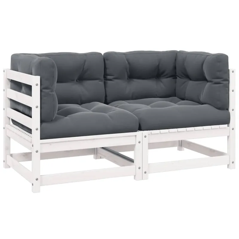 Dvivietė sodo sofa su pagalvėlėmis, balta, pušies masyvas