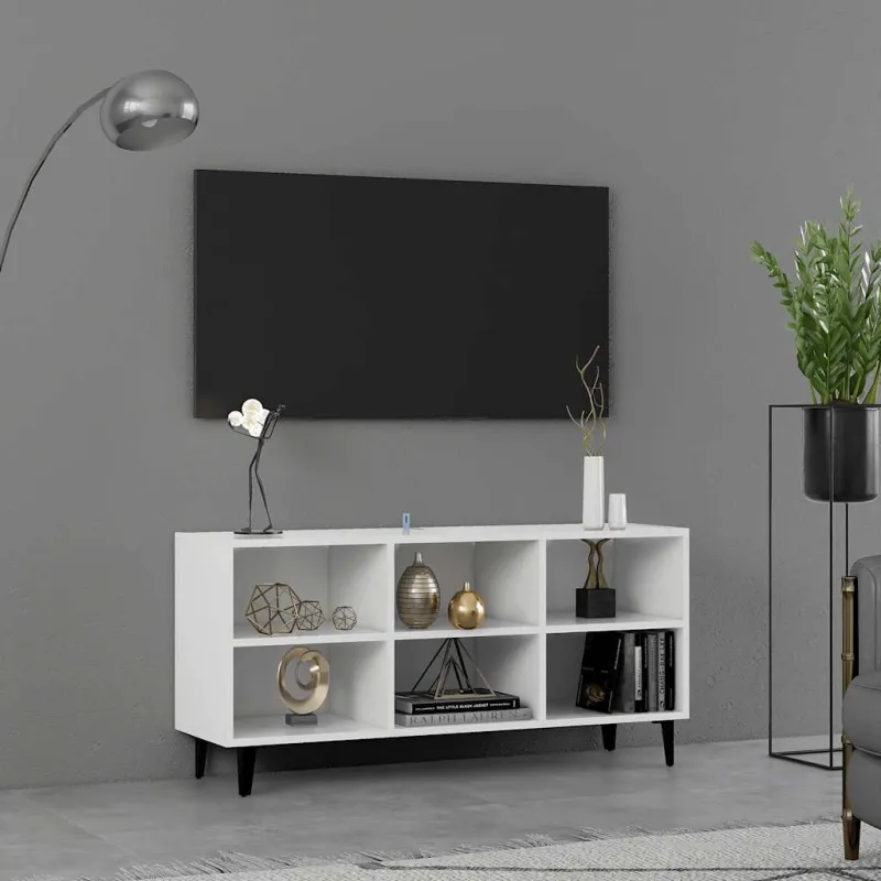 TV spintelė su metalinėmis kojelėmis, balta, 103,5x30x50cm